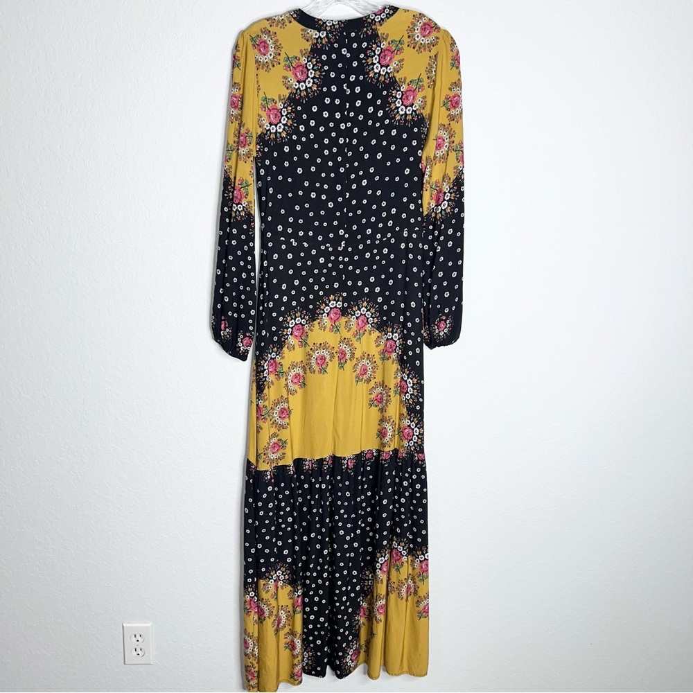 FARM Rio Black and Yellow Floral Polka Dot Long Sleeve Maxi Dress - Picture 7 of 10